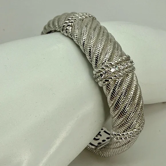 Vintage Judith Ripka Sterling Silver Cuff Bracelet with White Crystals 6.5” - Picture 10 of 12